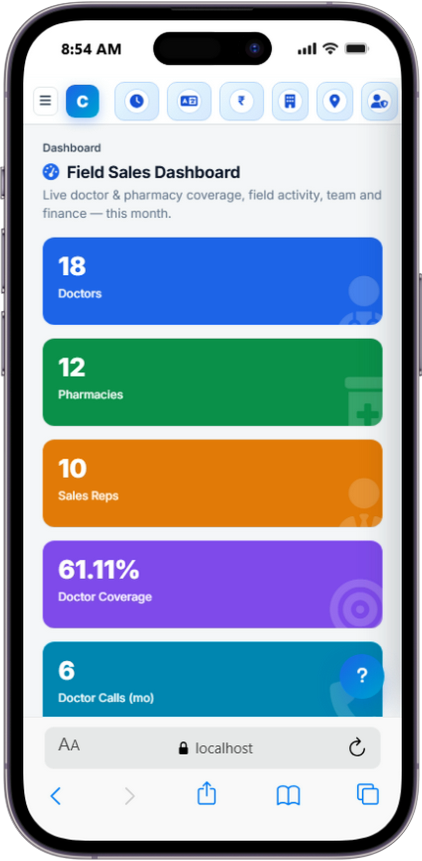 ePharma CRM mobile dashboard